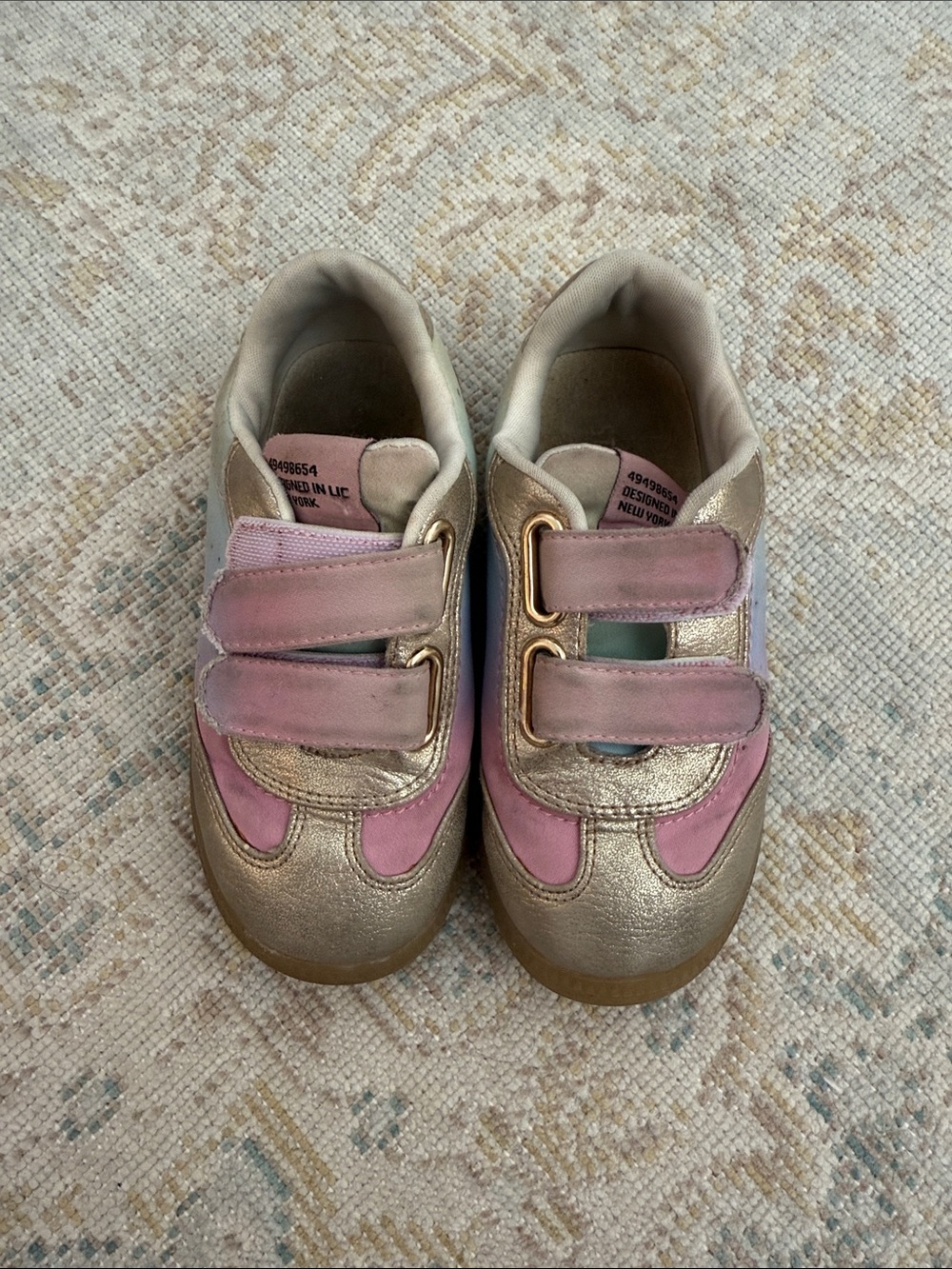 Steve Madden Girls Quad Metallic Gold & Pastel Velcro Sneakers